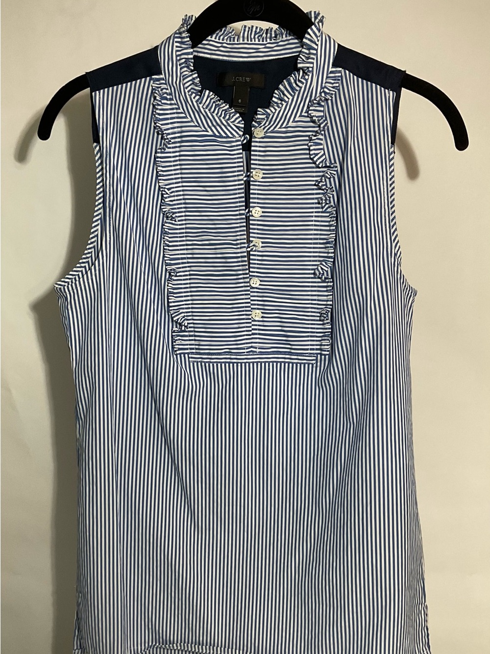 J. Crew Navy and White Striped Ruffle Bib Camisole